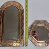 Set of two Moroccan brass mirrors in the shape of arches and octagonal