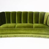 1940s art deco green velvet banana sofa, Denmark