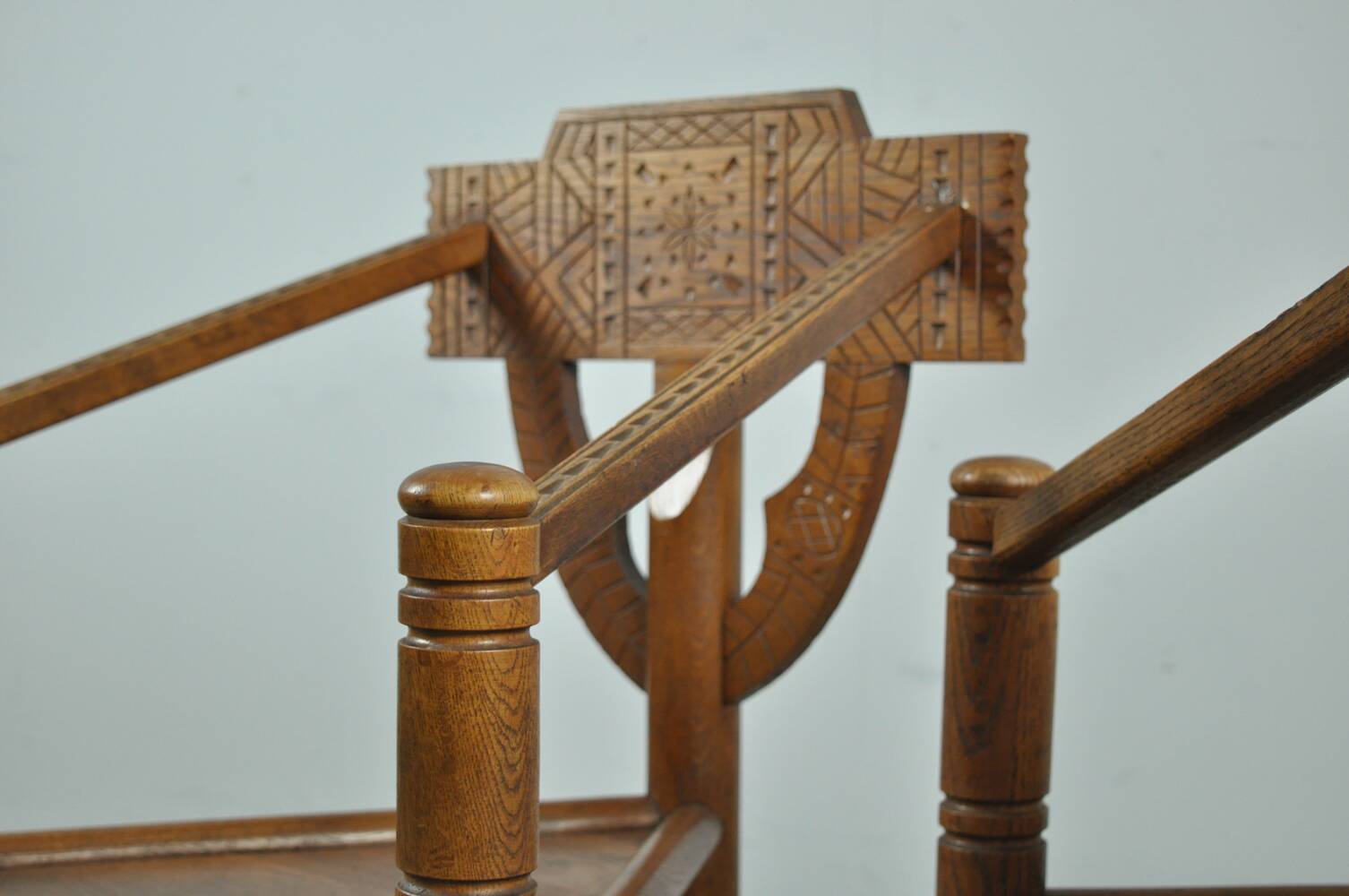 Pair of vintage antique Scandinavian oak Monk chairs, Sweden 1950s