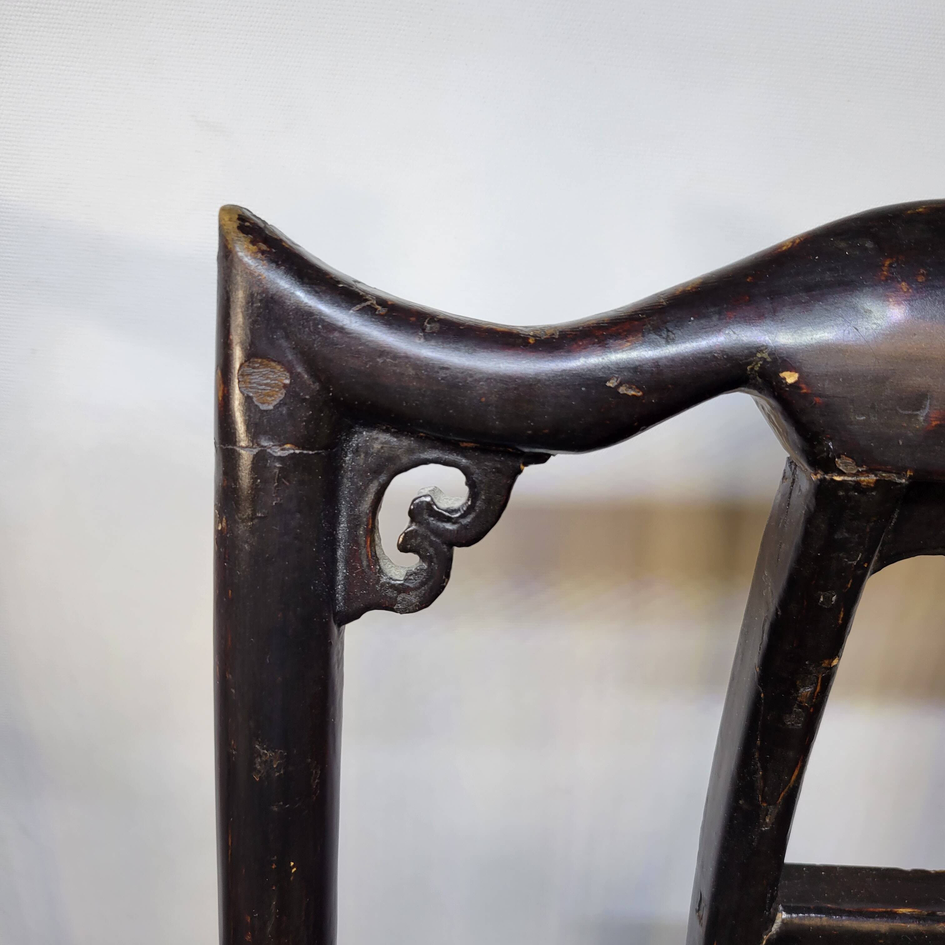 Pair of old chairs armchairs 19th century Chinese stools in black lacquered wood