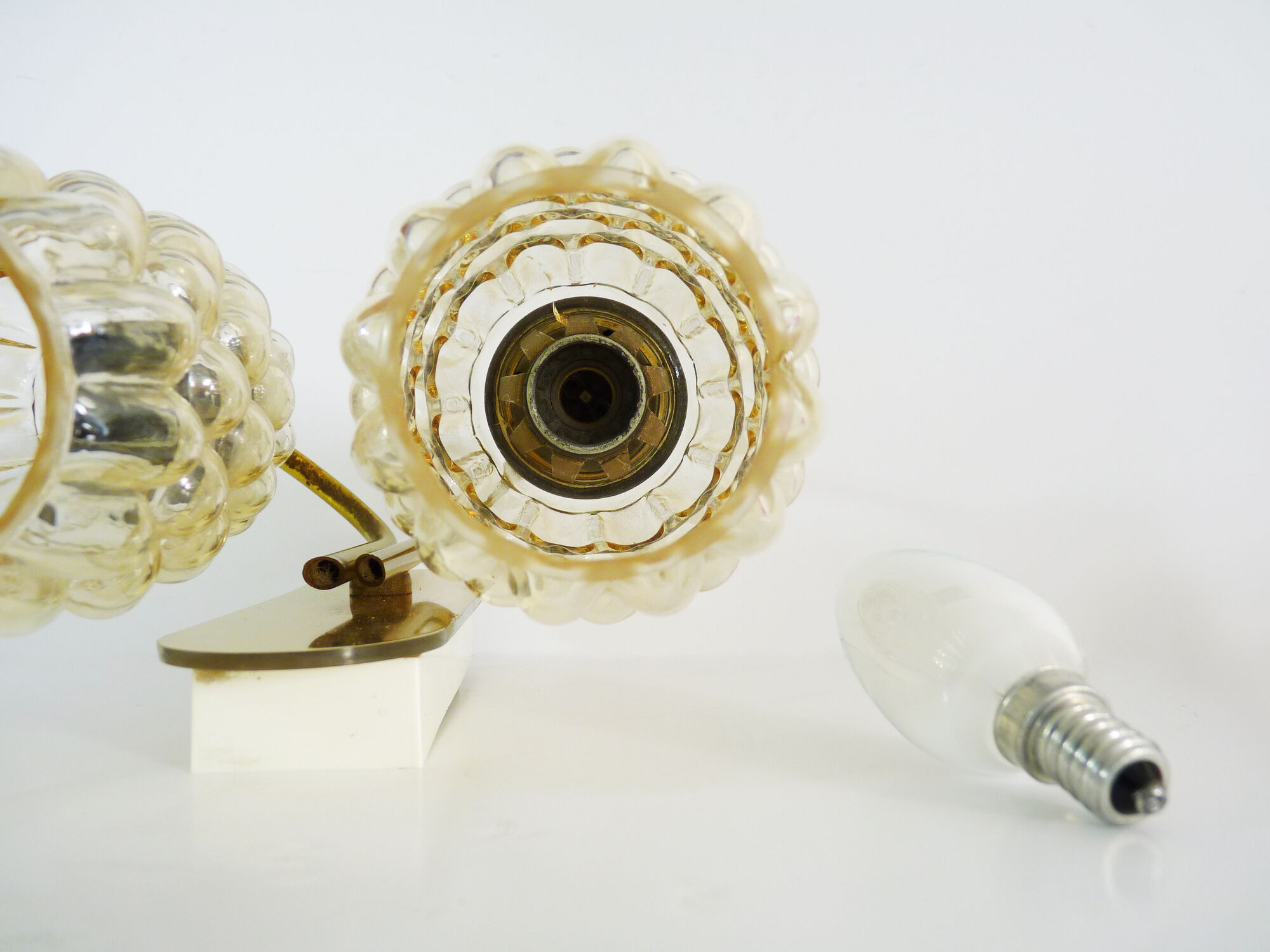 Graewe vintage wall applique double lights, amber bubble glasses. Year 50 60