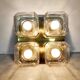 Vintage brass square flush mounts glass ceiling lamp Glashütte Limburg