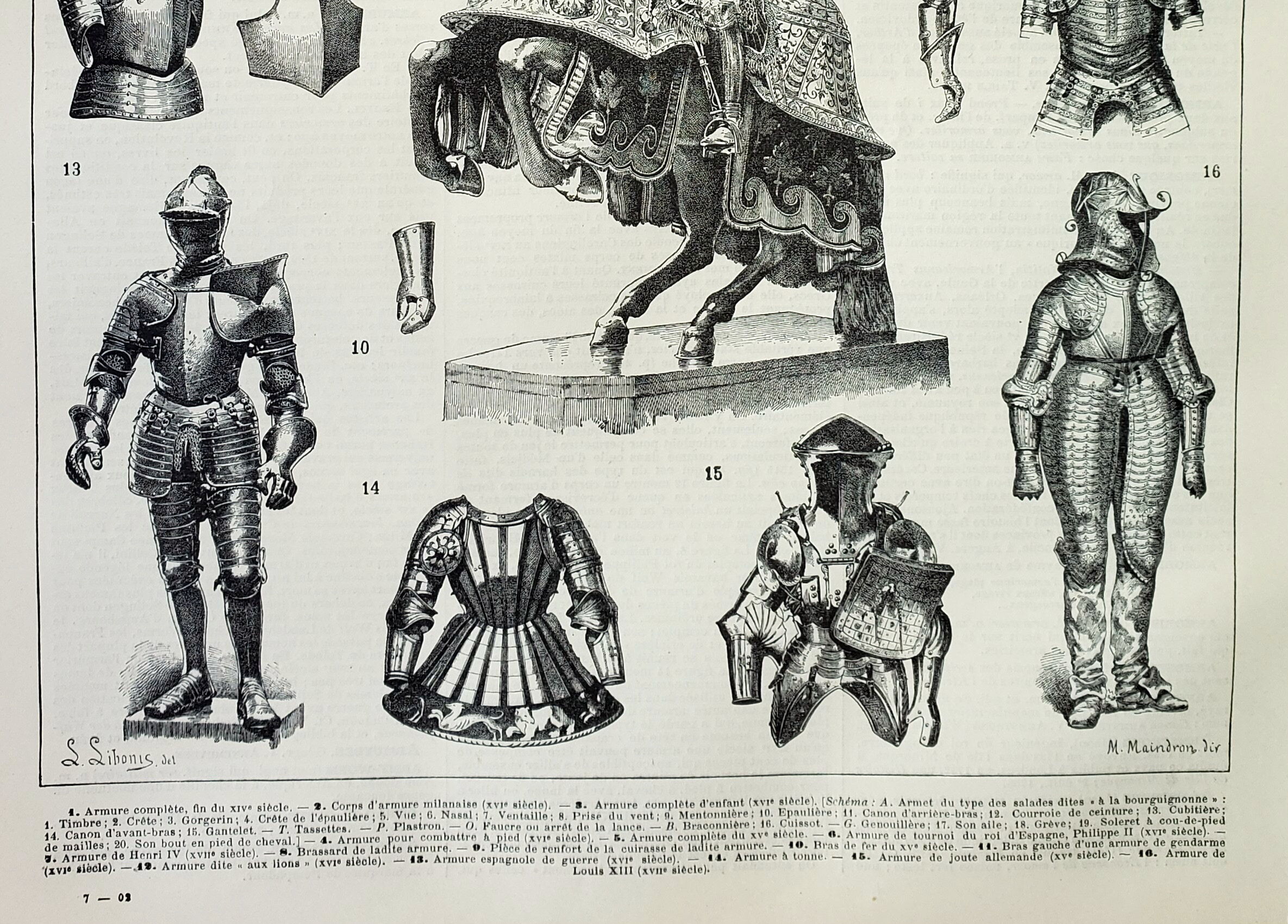 Engraving • Medieval armour, knight • Original and vintage lithograph from 1898