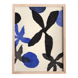 Painting on paper 30x40cm illustration of blue and black flowers signed eawy