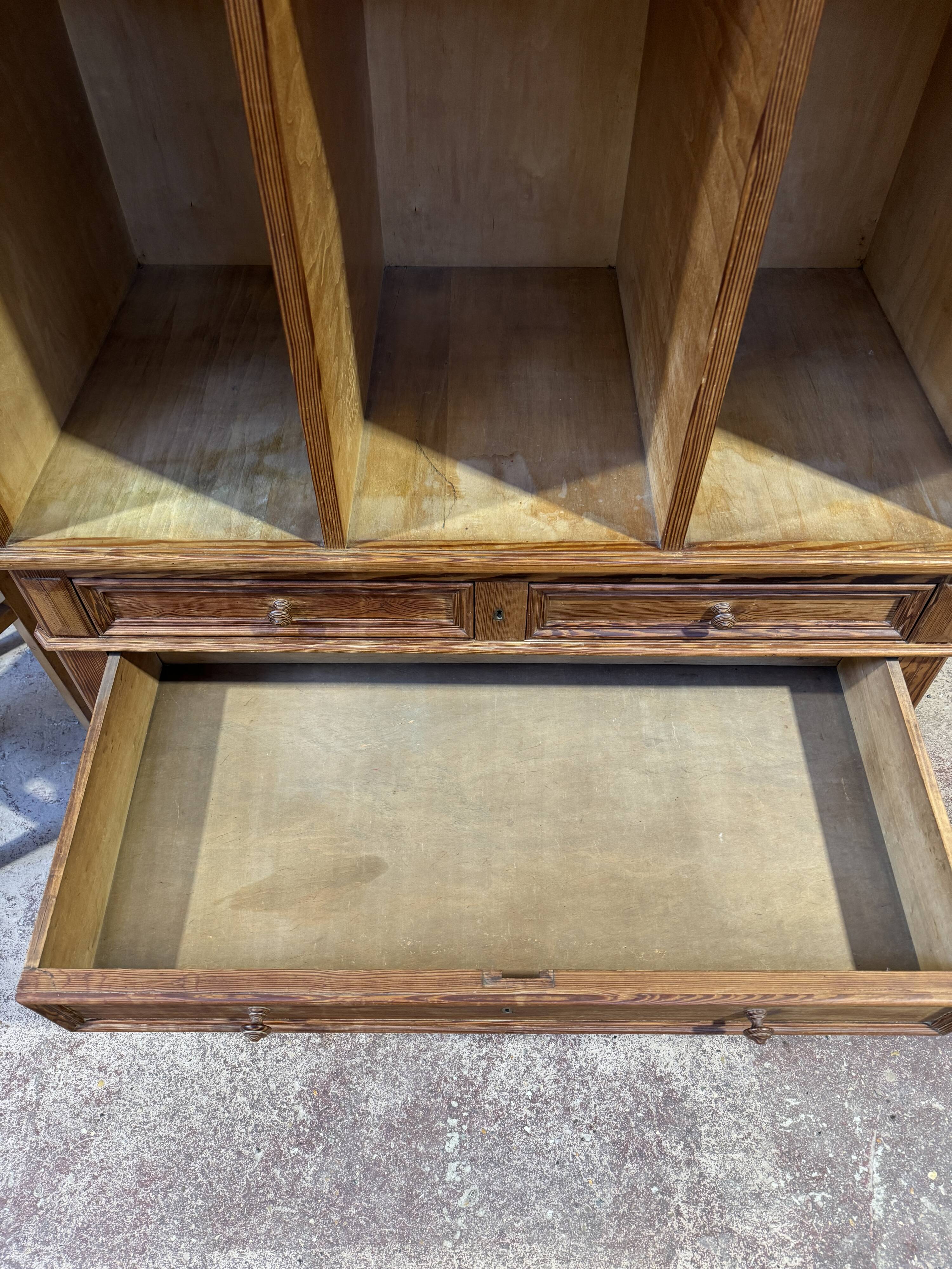 1950s pitch pine workshop cabinet