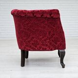 1950s, pair of two Danish lounge chairs, red cotton/wool fabric, beech wood.