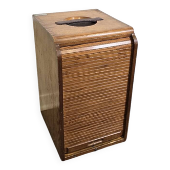 30s Industrial Tambour-Front Oak Cabinet, Portable Form