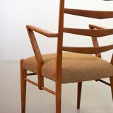 Cees Braakman Dutch Design Wooden Ladder Arm Chairs & Caramel Bouclé Fabric