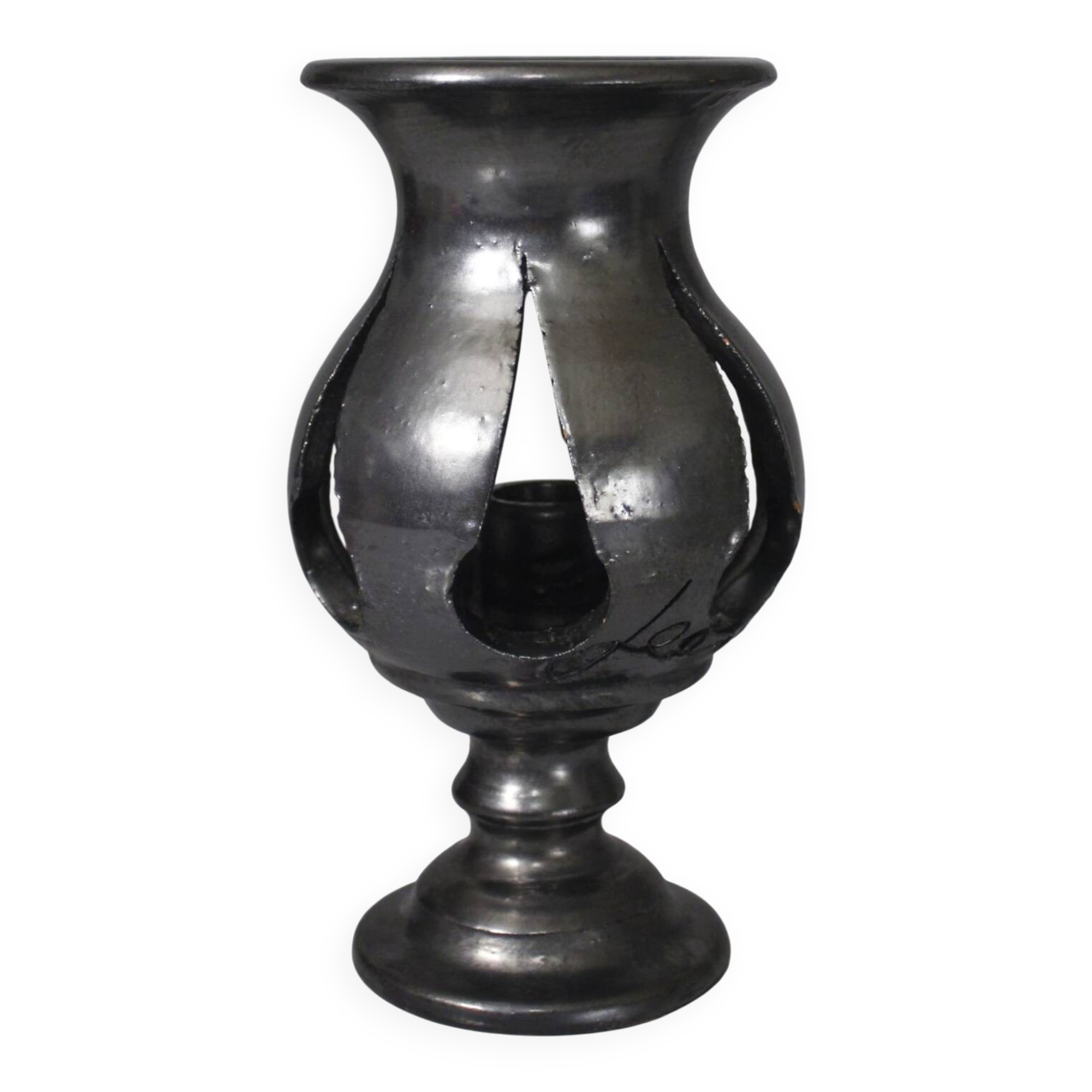 Jean Marais in Vallauris Black glazed candle holder 1970s