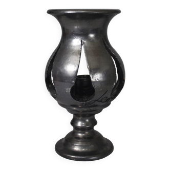 Jean Marais in Vallauris Black glazed candle holder 1970s