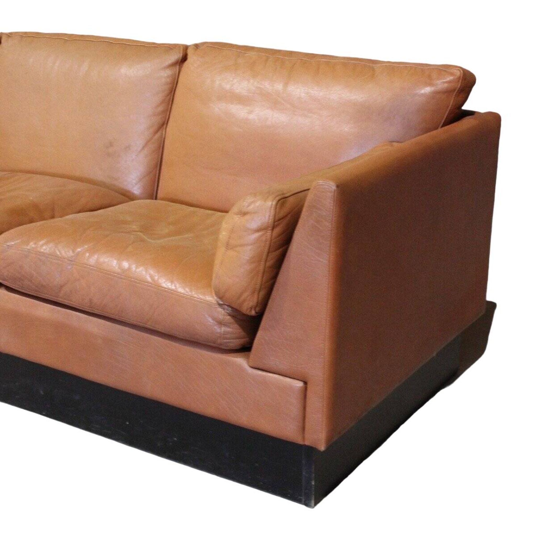 Vintage Scandinavian asymmetrical sofa, with brown leather