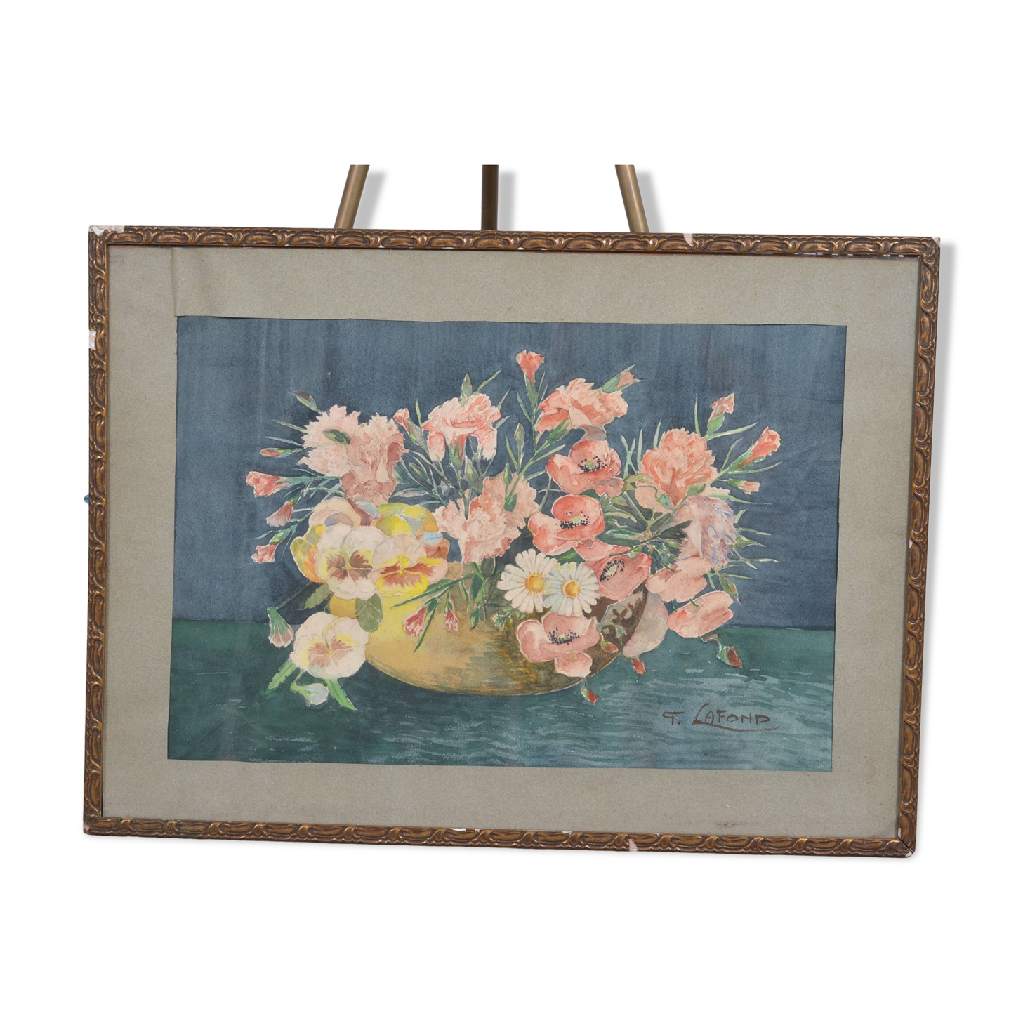 Aquarelle ancienne bouquet de fleurs
