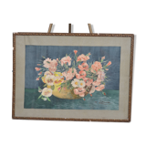 Aquarelle ancienne bouquet de fleurs