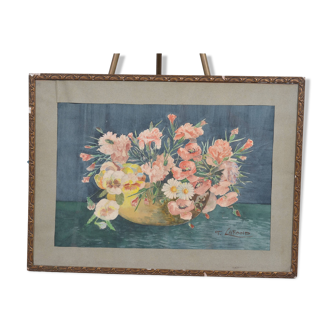 Old watercolor bouquet of flowers