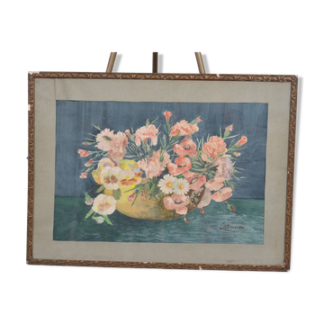 Aquarelle ancienne bouquet de fleurs
