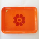 Orange plastic tray Altuglas injected flower seventies 70s vintage