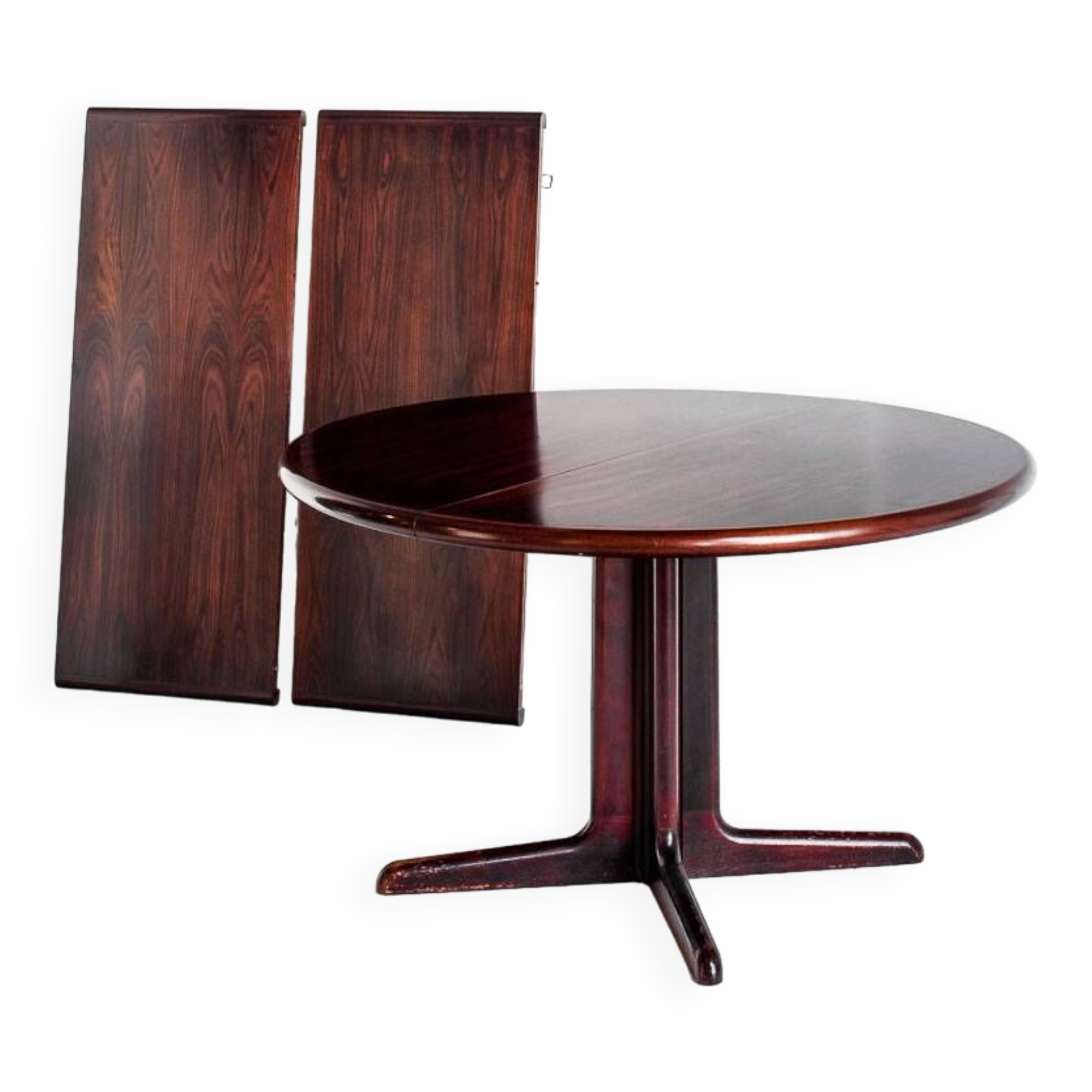Scandinavian dining table with two extensions.Gudme Mobelfabrik. Rosewood. Denmark, 1960s