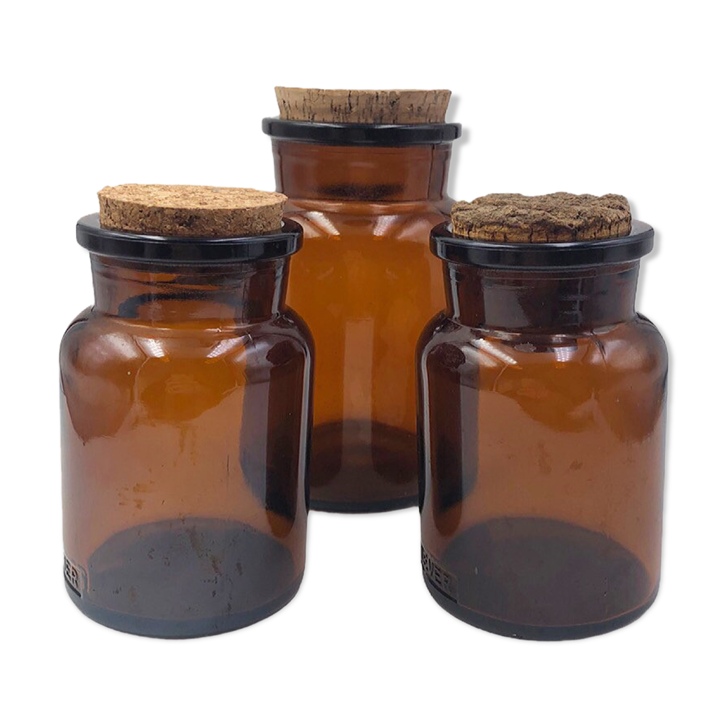 Three amber vintage jars