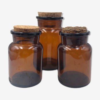 Trois bocaux vintage ambrés