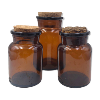 Trois bocaux vintage ambrés