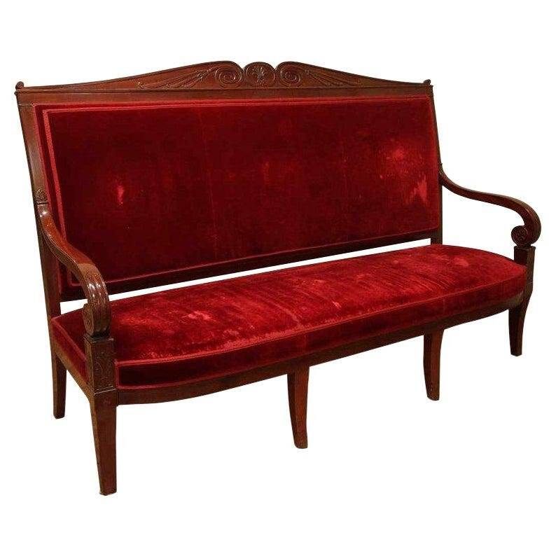 18th Century French Hand Carved Mahogany Upholstered Sofa in the style of George Jacob