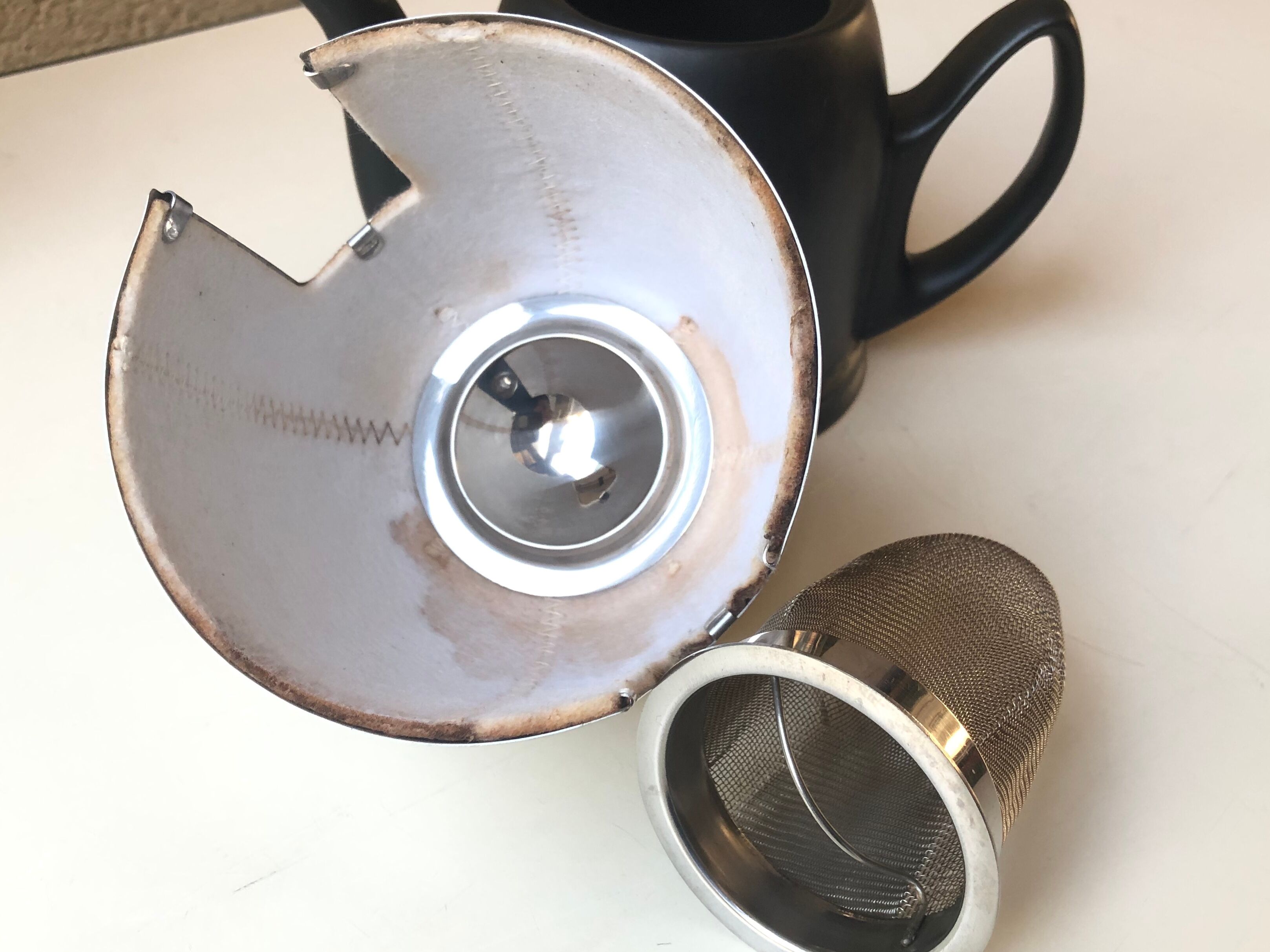 Guy Degrenne salam calorifuge teapot 4 ceramic cups - vintage chrome 70