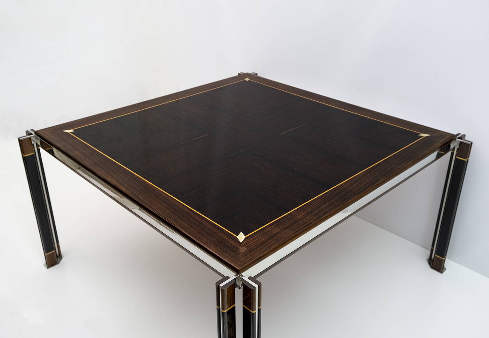 Paolo Barracchia Italian Steel and Inlaid Wood Dinning Table by Roman Deco