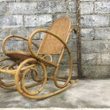 Rocking-chair in bamboo rattan and vintage wicker 1950