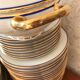 table service art deco limoges porcelain white border blue and gold 61 pieces signed