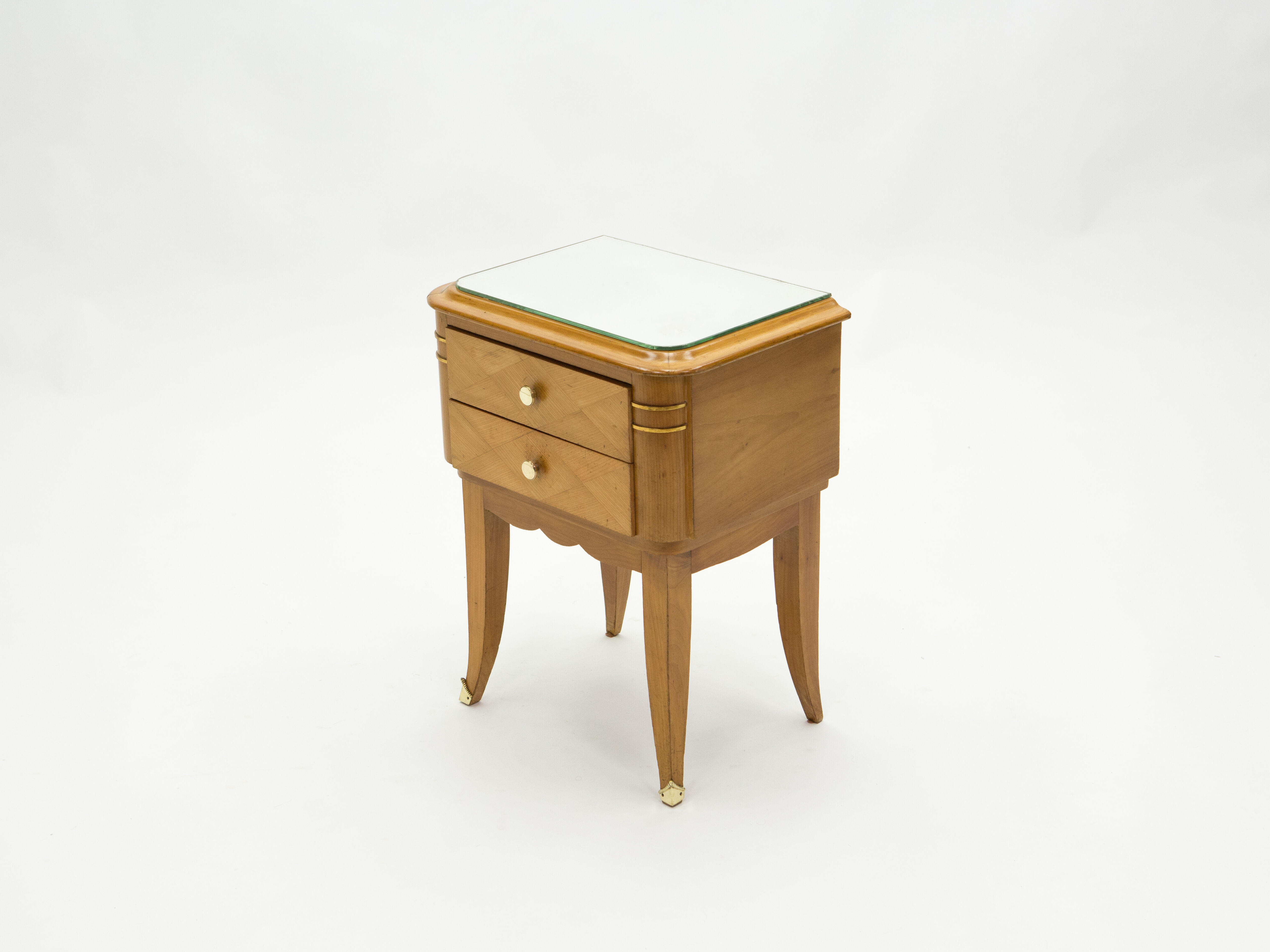 Pair of bedsides in sycamore brass mirror by Jean Pascaud 1940