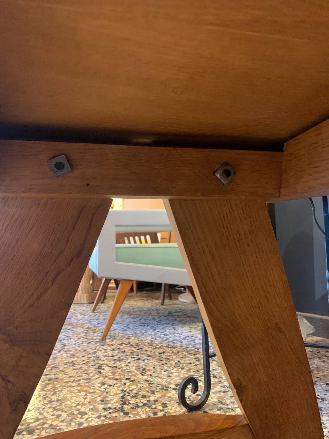 1950s coffee table in oak and ceramic tiles