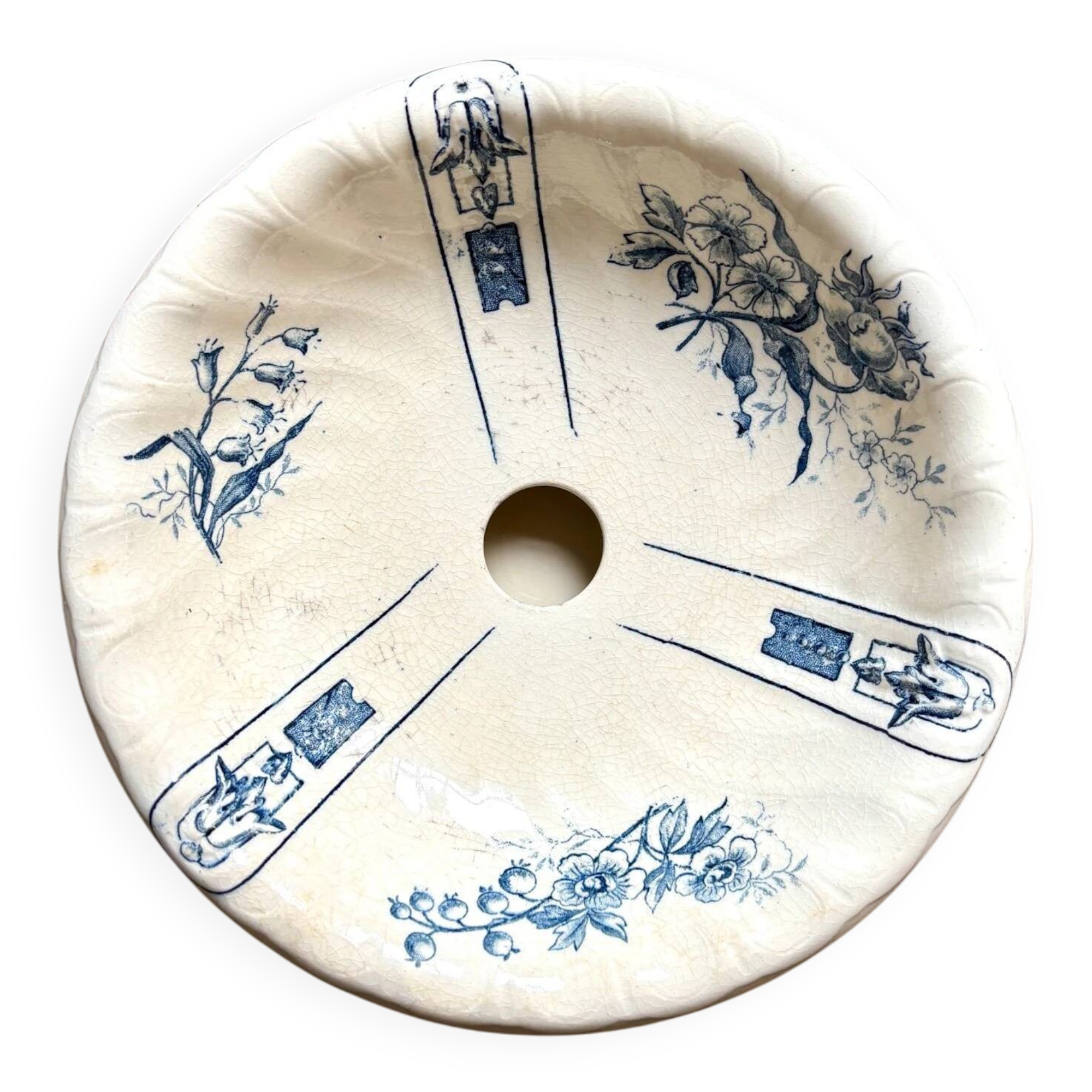 Gien sponge holder, "Lamballe" service in blue ironstone