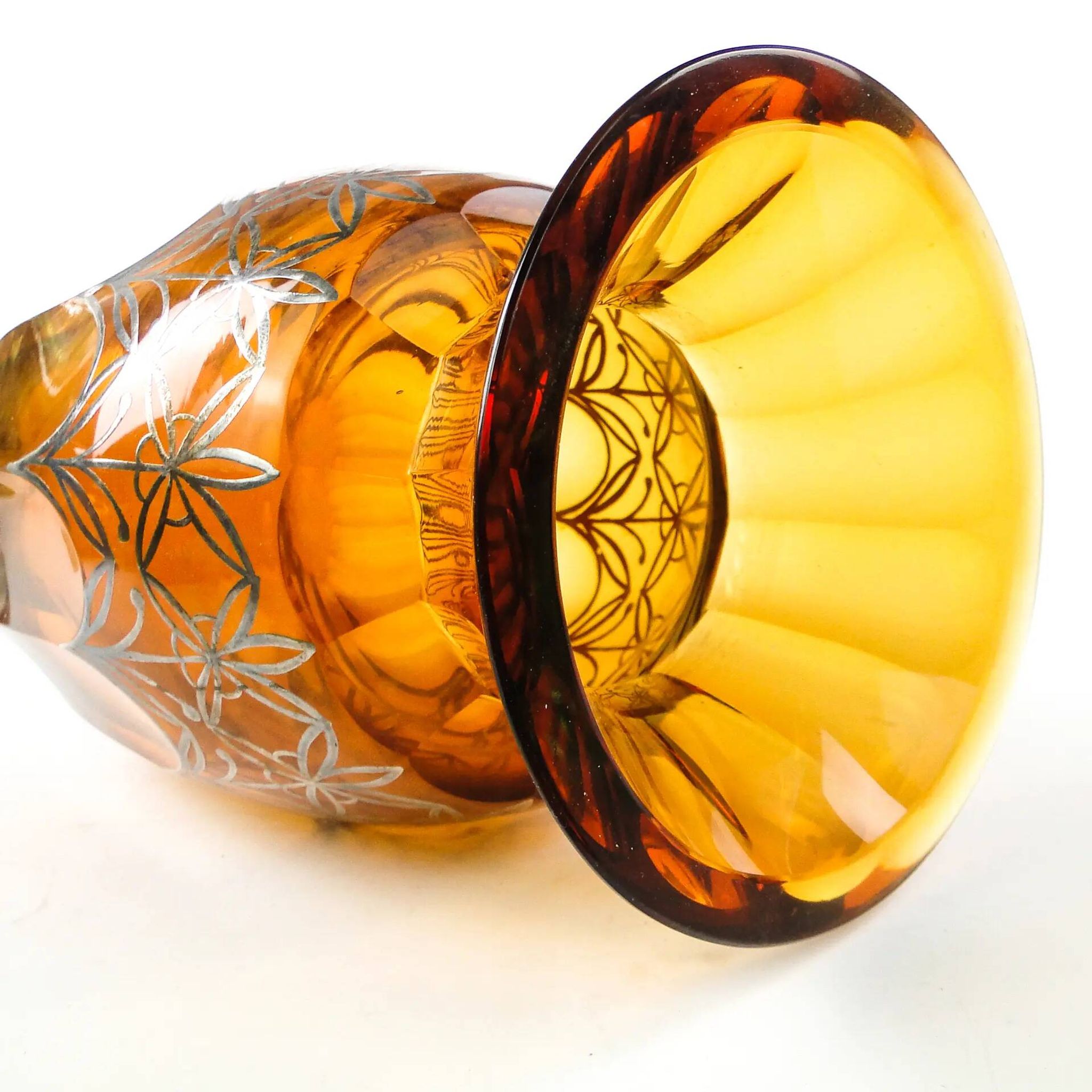 Art déco vase, honey crystal, galvanic coating, Poland, 1930s