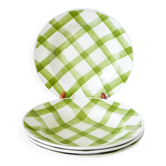 Lot de 4 assiettes creuses Moulin des Loups, modèle Ecossais, carreaux verts, 1950