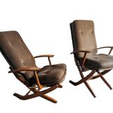 Pair of vintage Scandinavian style relaxation armchairs, adjustable tilt