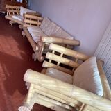 Set Sofa and 2 armchairs in large bamboo with cushions