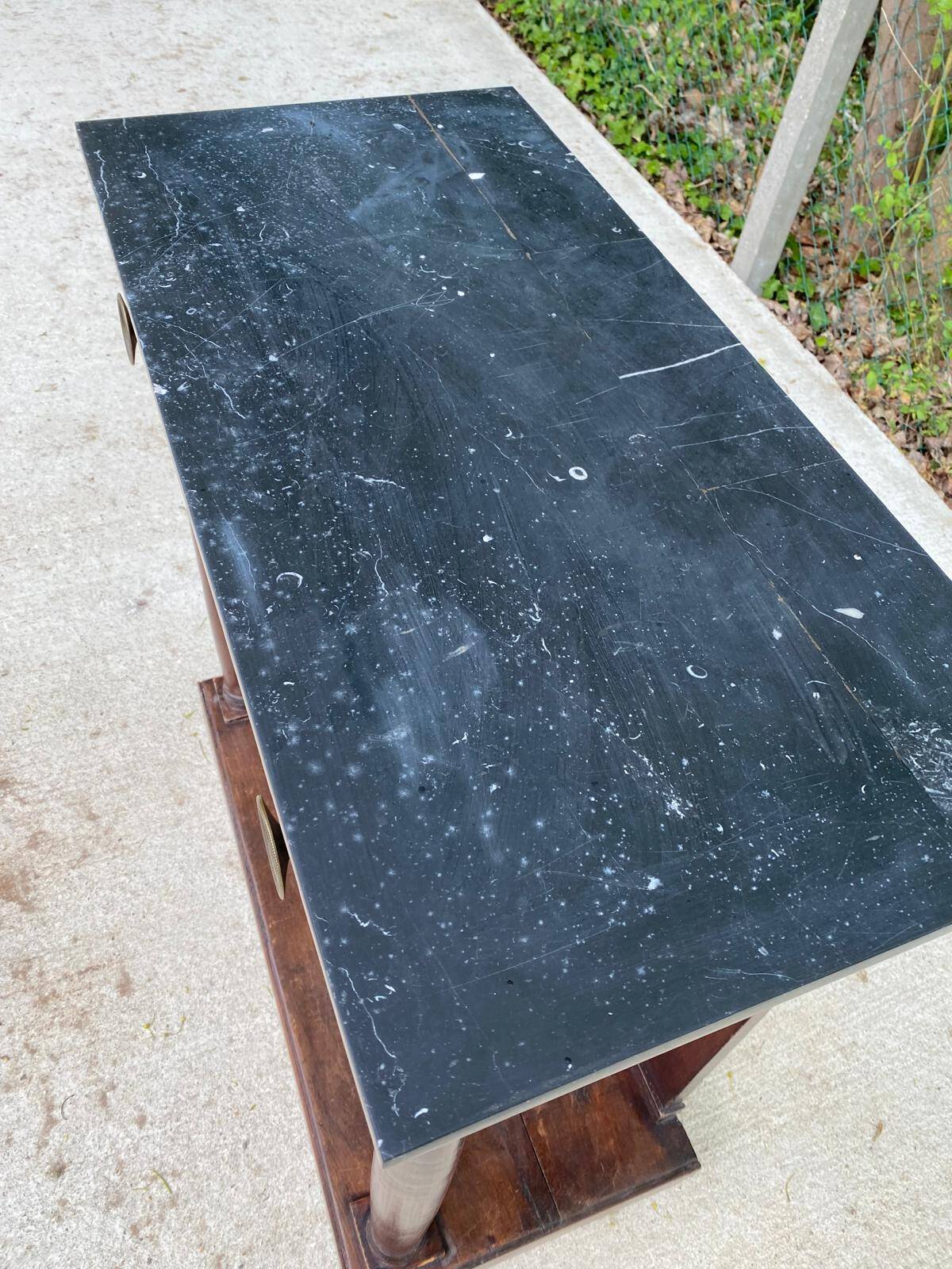 19th century empire console, solid wood and gray marble