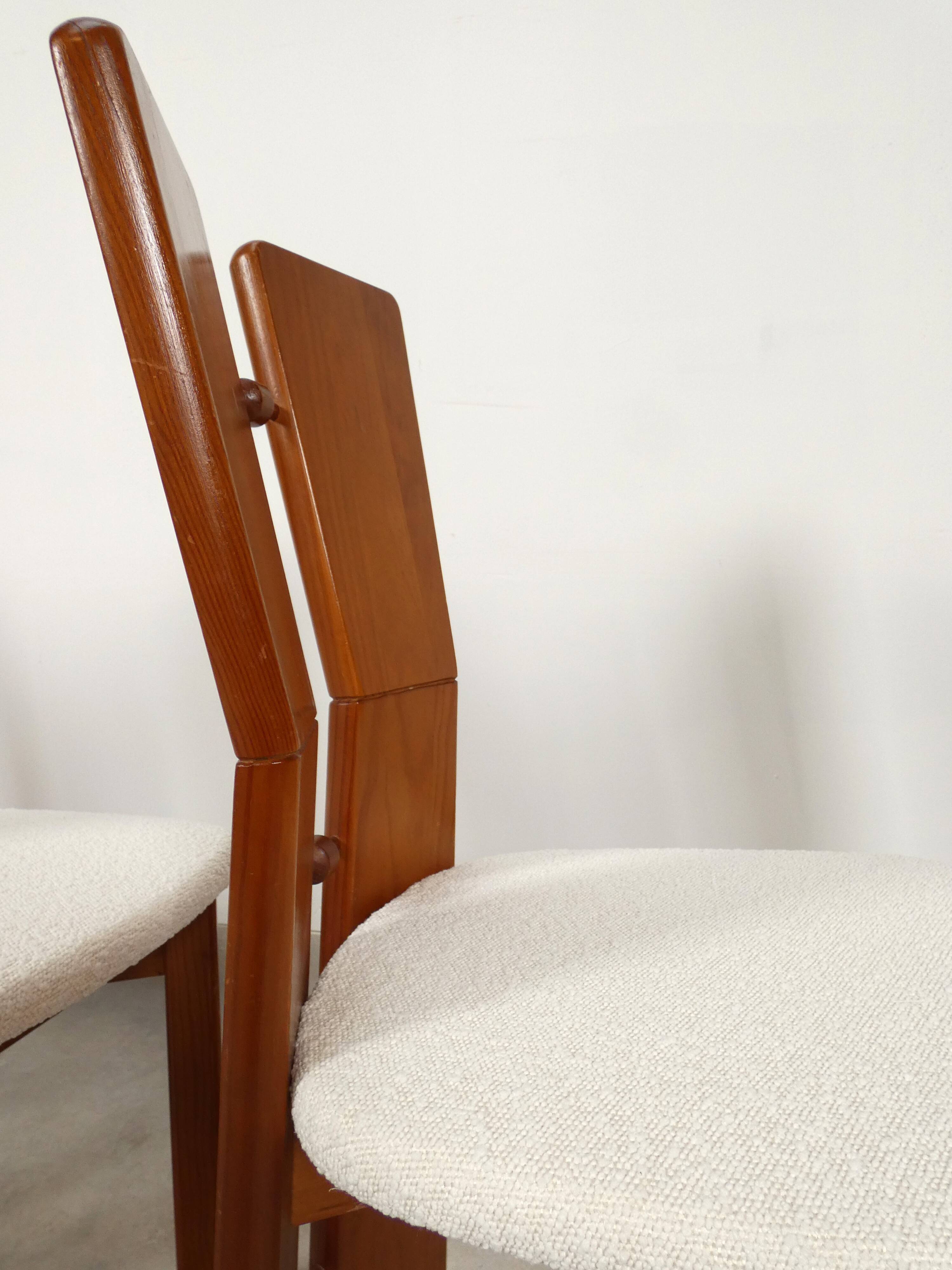 70's brutalist dining chairs in oak with bouclé fabric