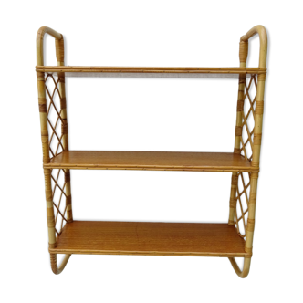 Rattan and oak wall shelf