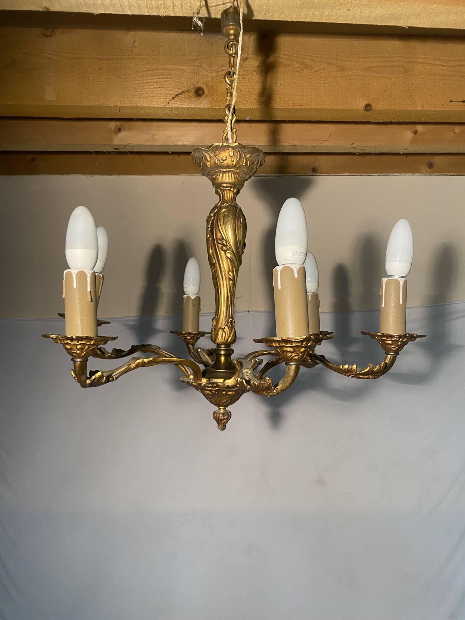 Vintage 6-Light Gold Brass Chandelier - Classic Style