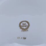 Plat à gâteaux en porcelaine de Limoges liseré jaune et doré