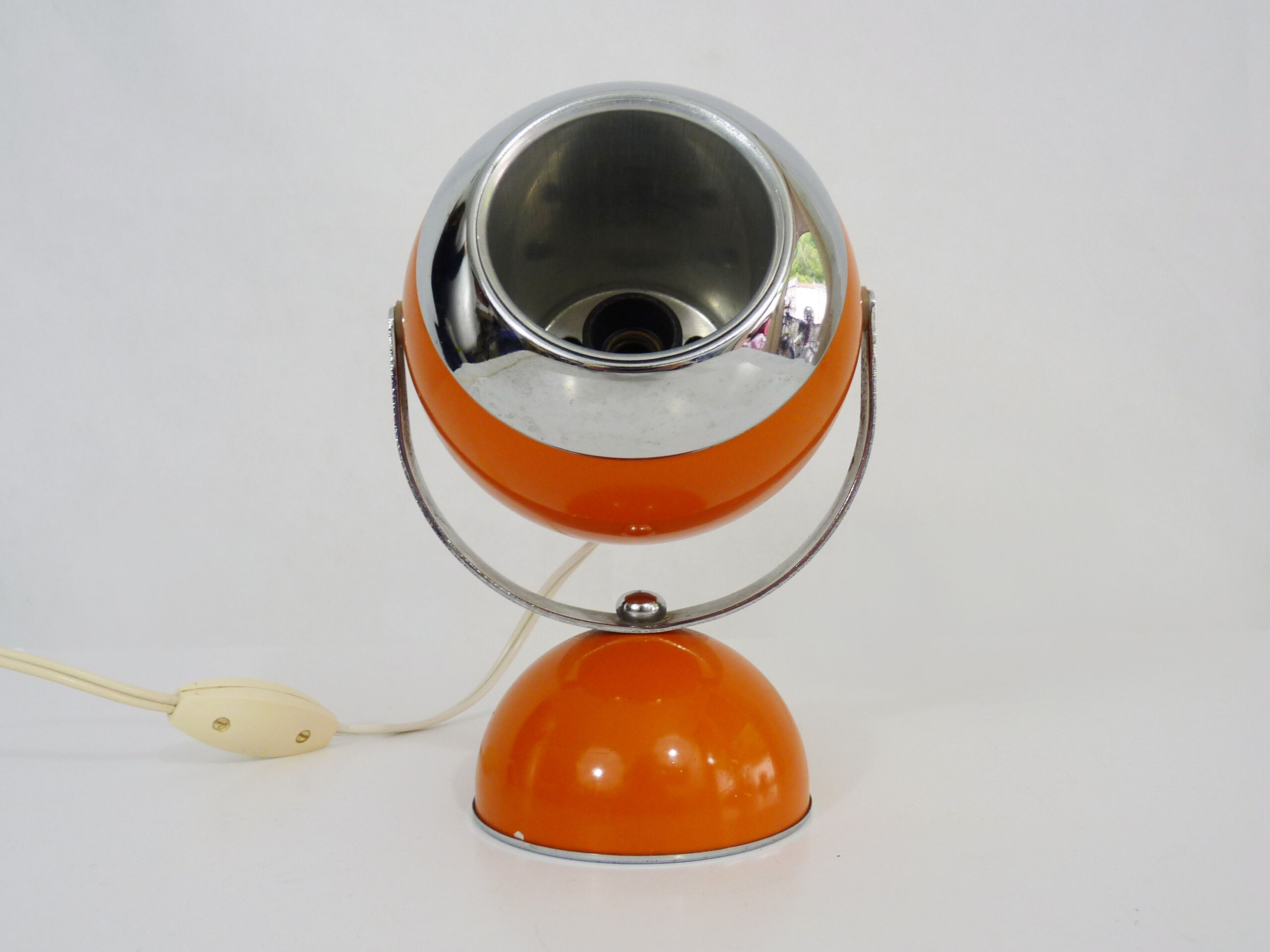 Lampe de bureau vintage eyeball orange, globe orientable. Année 60 70