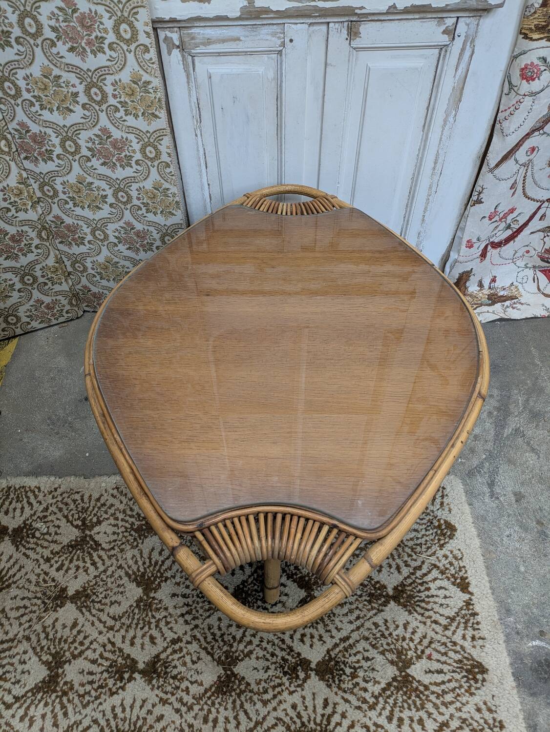 Rattan and glass coffee table