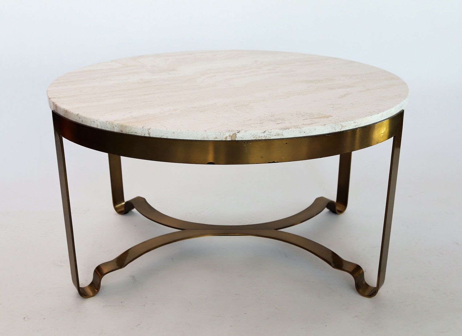 Italian mid-century brass and travertine marble coffee table, 1970
