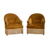 Pair of golden velvet toad armchairs 1970