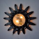Sun wall lamp by ferro arte XL, metal and silver leaf, Spain, 1960