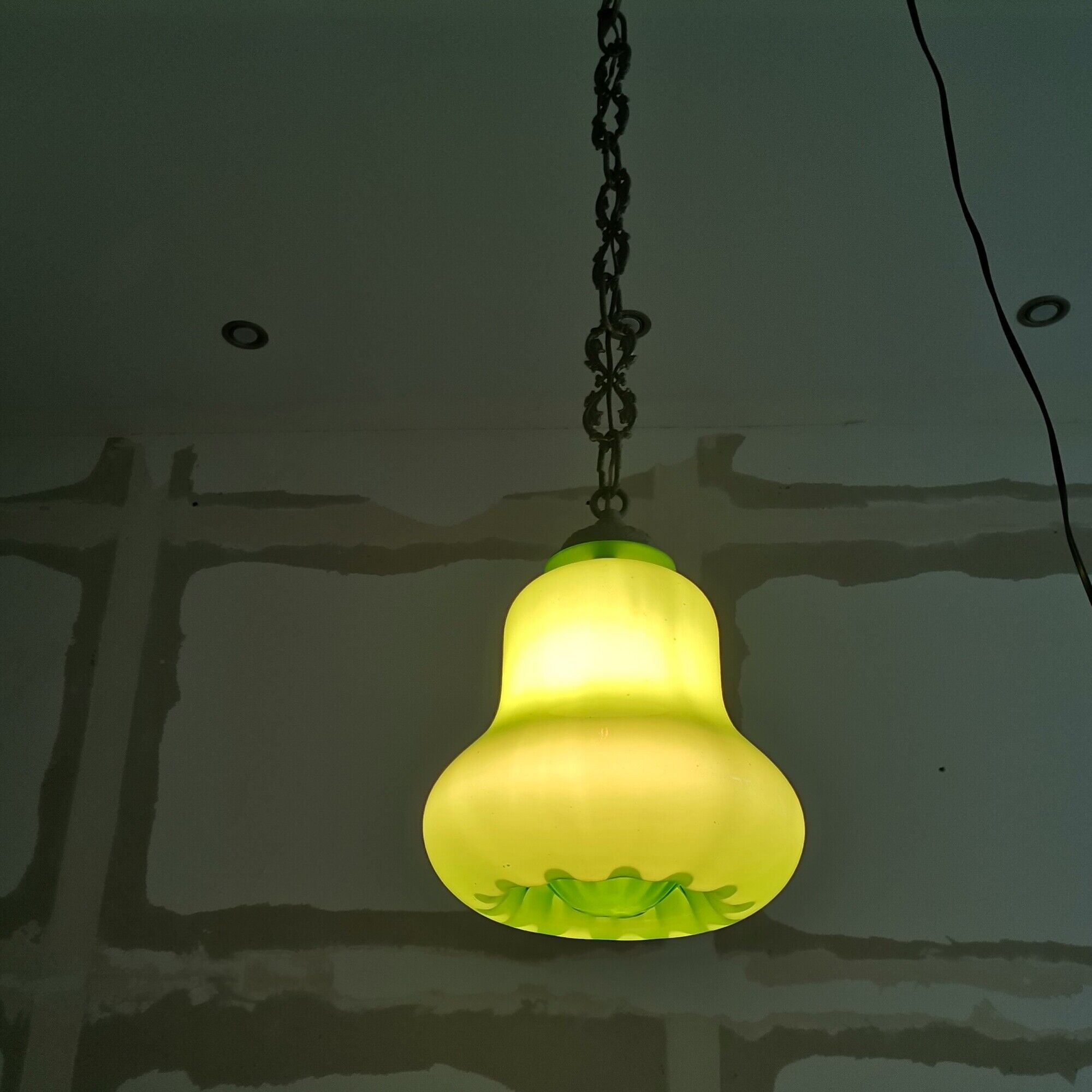 Mid-century portuguese green opaline glass hanging lamp 1960s