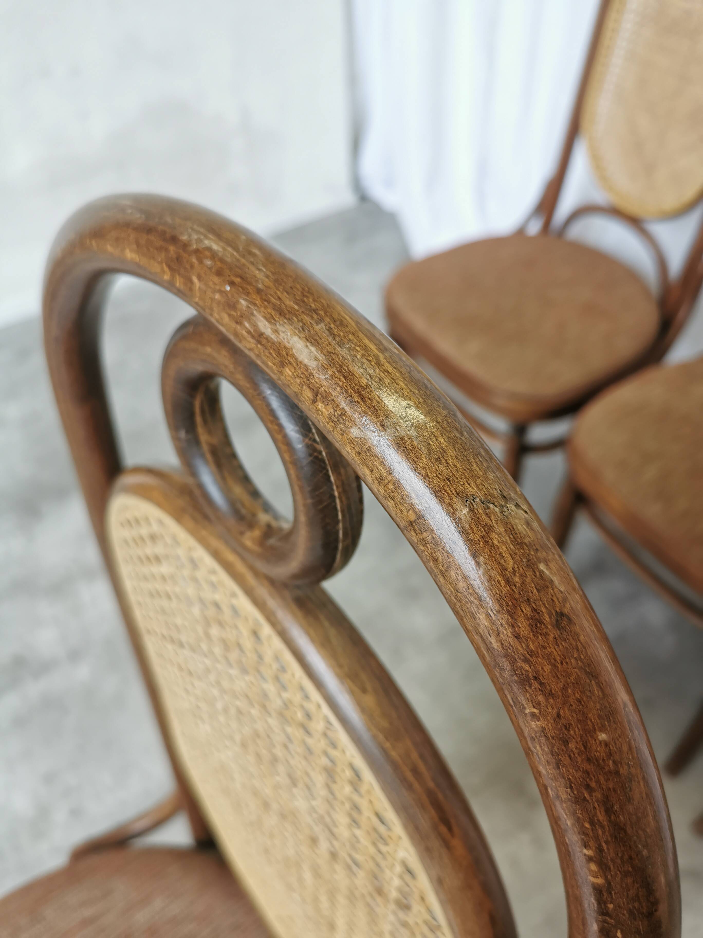 Set of 4 Vintage Bentwood Dining Chairs: Cane Back, Thonet Style