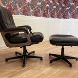 Fauteuil et son ottoman en cuir, 1960