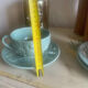Set of 4 soup / consommé cups and saucers in ceramic.